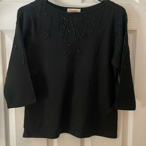 Talbots black sequenced quarter sleeve blouse